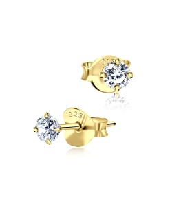 Gold Plate Round Shaped CZ Earring Silver ECS-01-3-GP